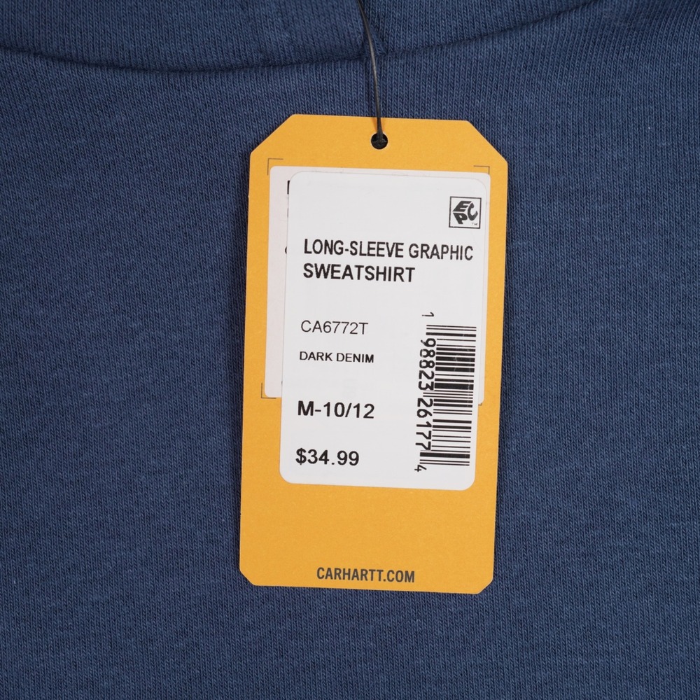 Carhartt Hoodie Boys M 10/12 Dark Denim Graphic Sweatshirt CA6772T Logo Sleeve - Picture 3 of 5